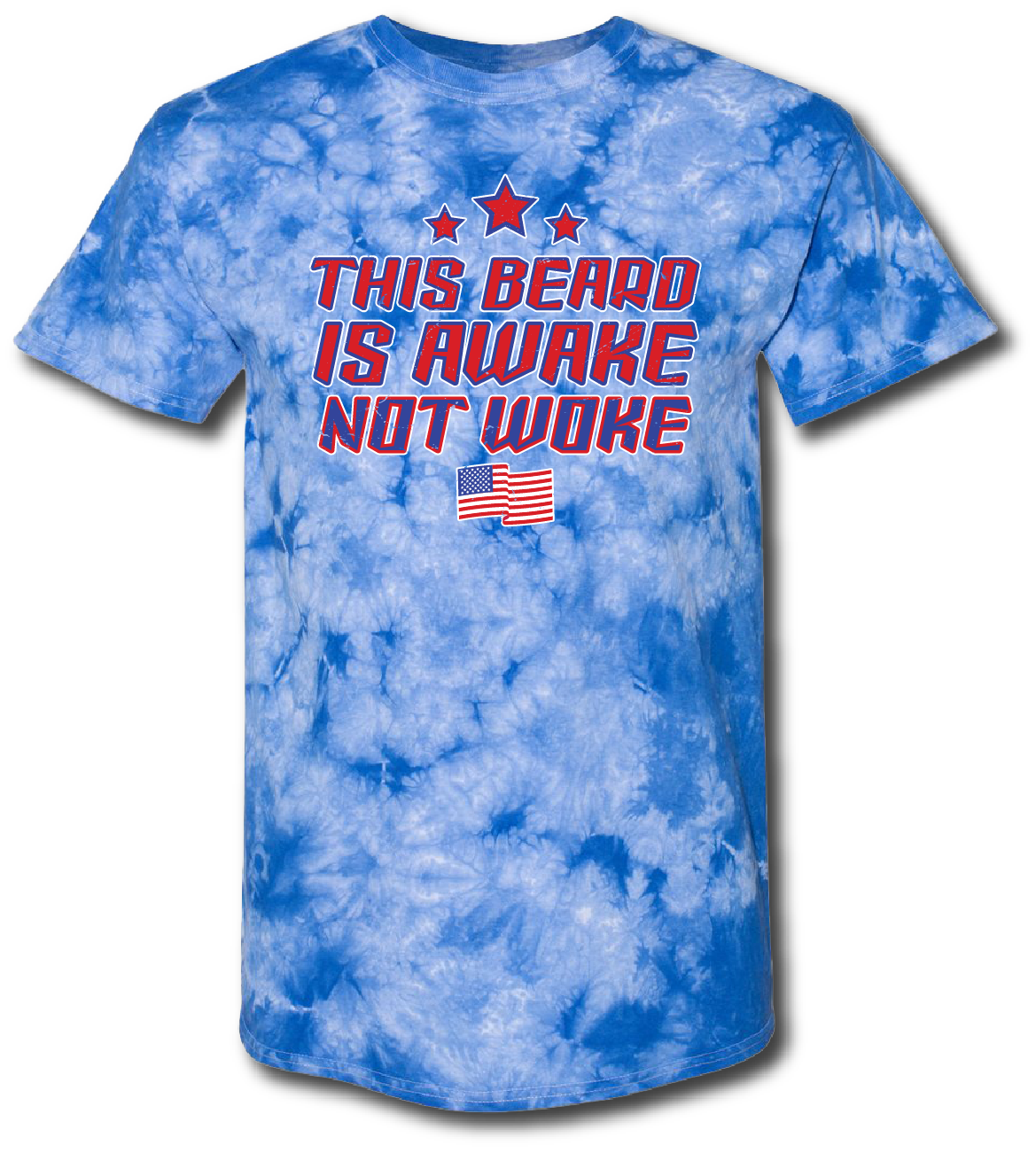 This Beard Is Awake Not Woke Short Sleeve T-shirt - Beards of Legend T-Shirts S / Blue/White Tie Dye